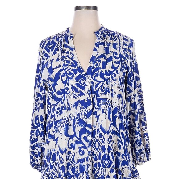 ZARA Blue & White Printed Boho Mini Dress - XS - Picture 2 of 4
